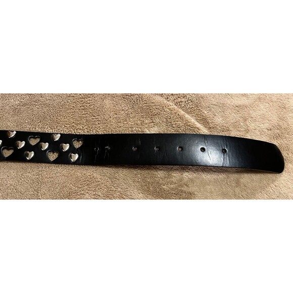 Y2K Black Leather Belt with Heart Cut Outs and Studs SZ38 - Picture 6 of 8